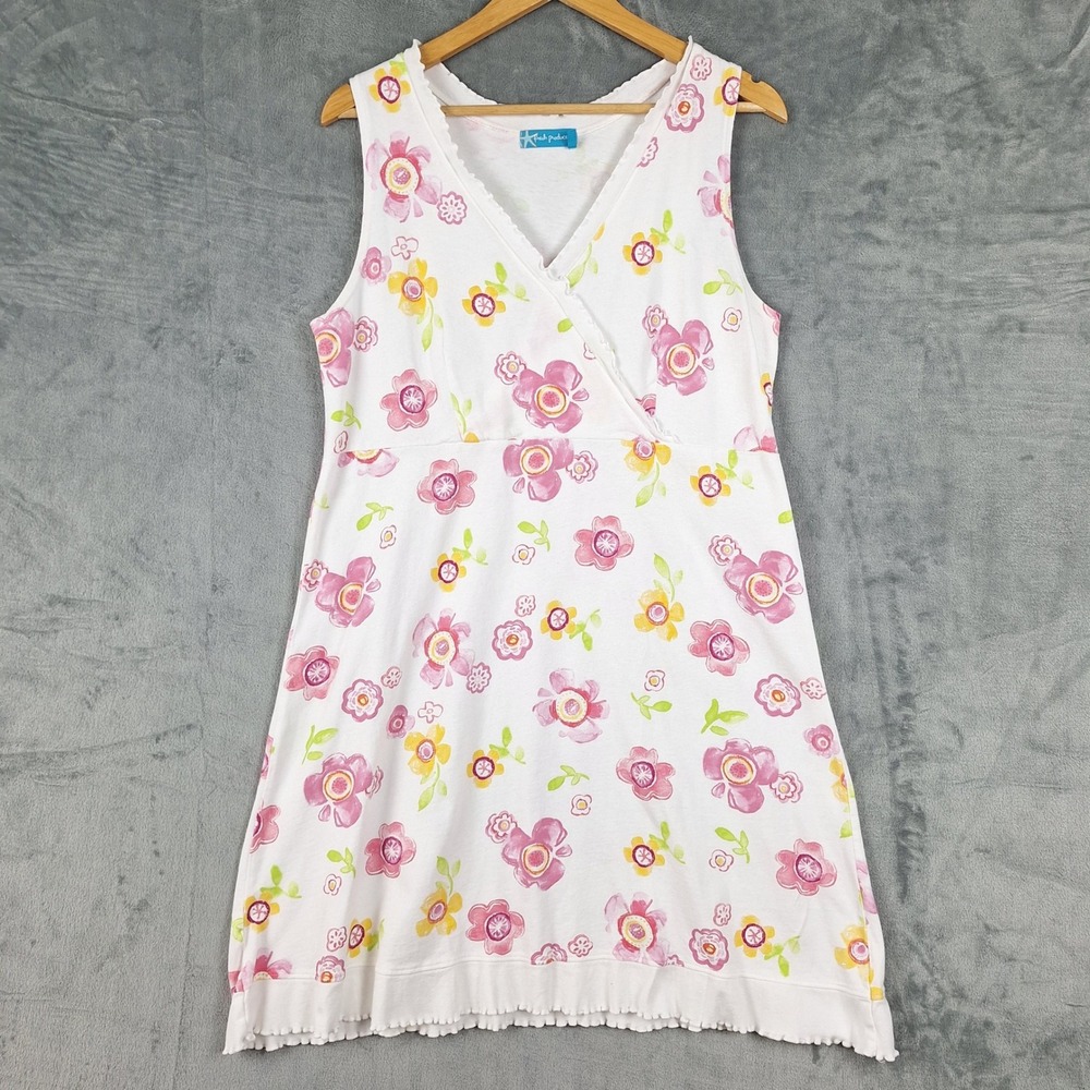 Fresh Produce Dress Large Boho Floral Coastal Beach Resort Shift Lettuce Hem